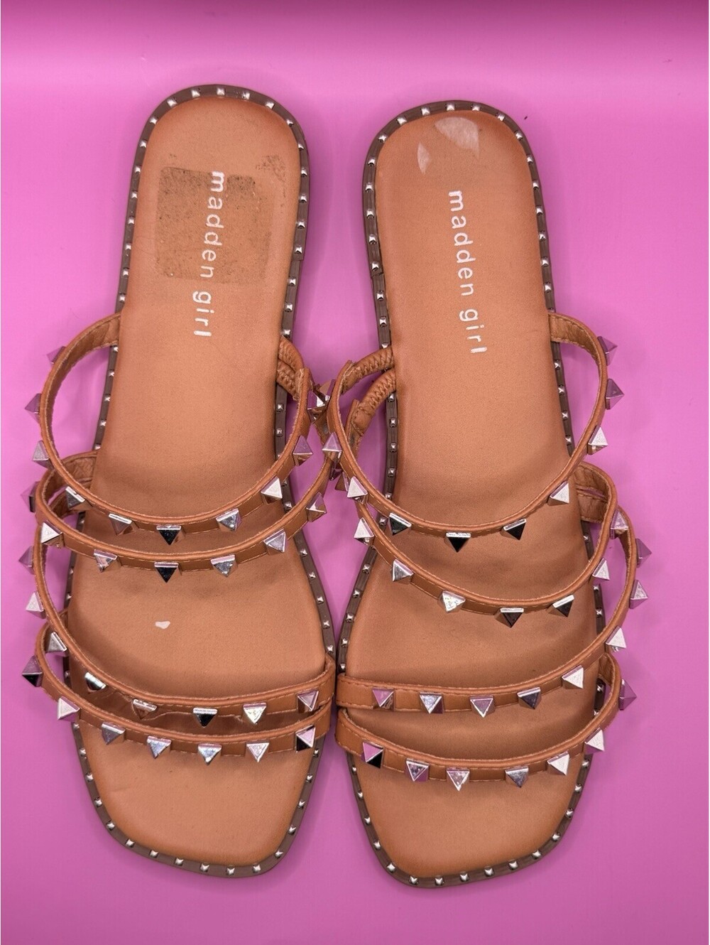 Madden Girl Brown Studded Strap Slide Sandals Size 9.5